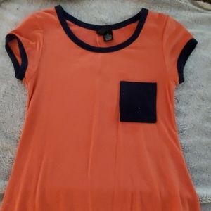 Cotton dress coral with navy blue pocket size M